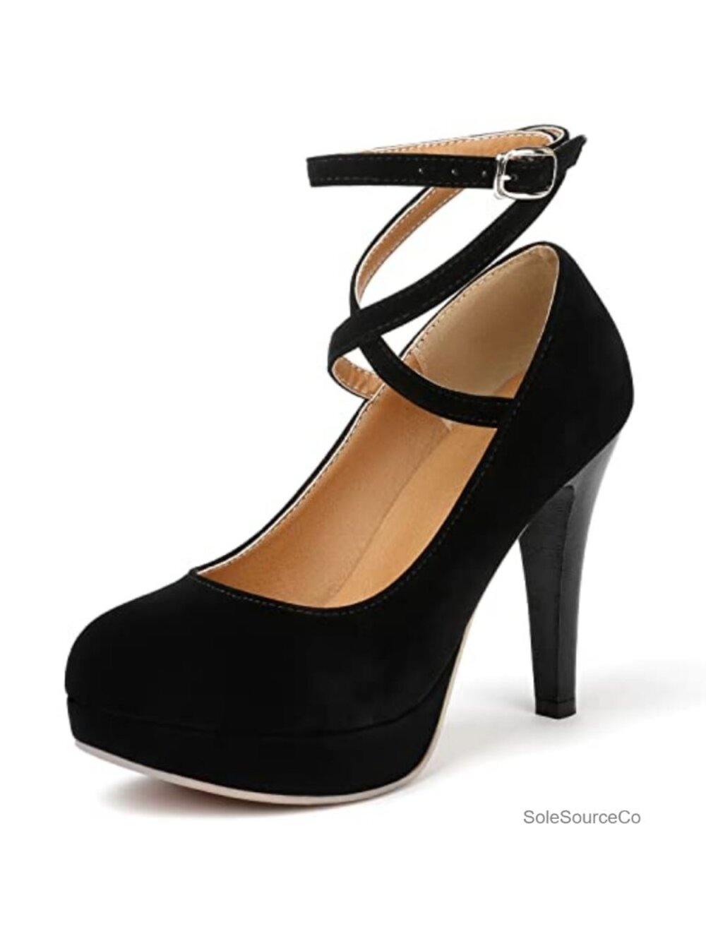 Faux Leather Platform Pumps with 4-Inch Heel and Ankle Strap